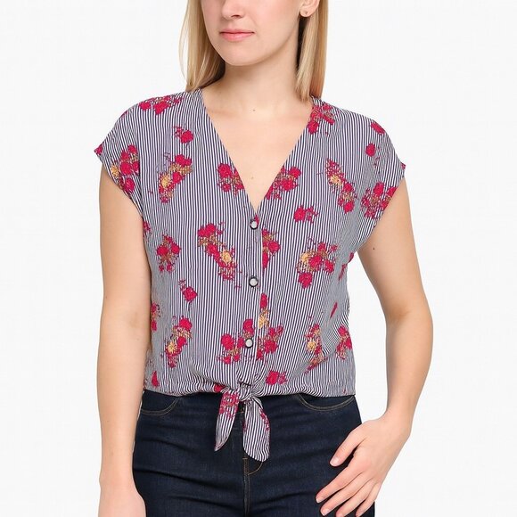 sienna sky black striped floral sleeveless top size S - Picture 1 of 4